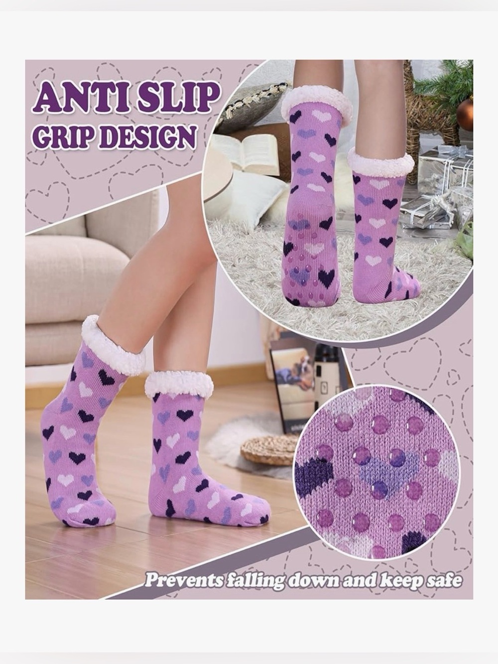 LANLEO Women Slipper Fuzzy Sherpa Lined Socks Non Slip NIB - Picture 5 of 5